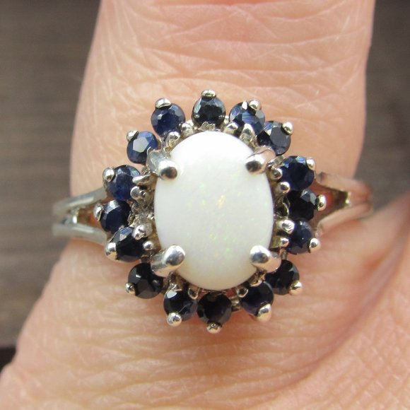Jewelry - Size 6 Sterling Silver Opal & Dark Topaz Gem Ring